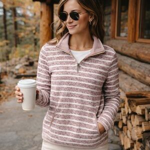 Thread & Supply Striped Quarter Zip Pullover Small Mauve Cozy Sweater
